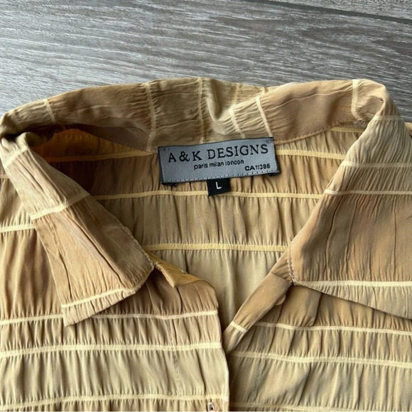 A&K Designs Tan Beige Smocked Button Down  Blouse - Picture 5 of 15